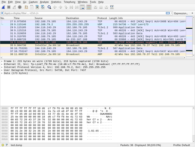 Wireshark used to look at a tcpdump file